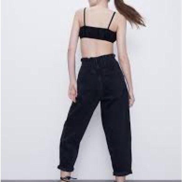 BNWT Zara Black Denim Paperbag High Waisted Jeans | Size 4 | 100% Organic Cotton - Picture 12 of 16